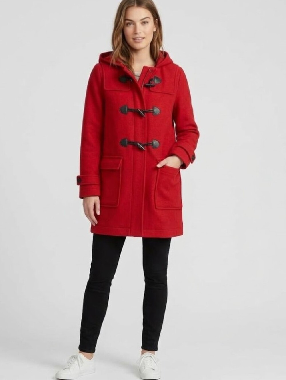 GAP Red Hooded Toggle Pea Coat